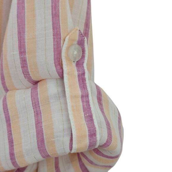 Chico's No Iron Linen Metallic Button Front Shirt Size XL / 3 Roll Tab Sleeves - Picture 3 of 11